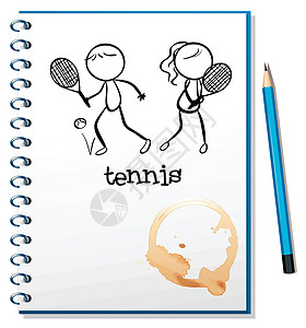 一本笔记本 上面有一男一女打网球的素描图片