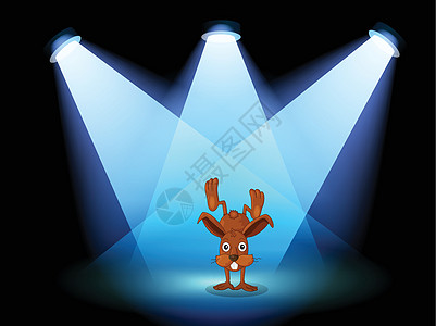 一只兔子在聚光灯下的舞台表演插画