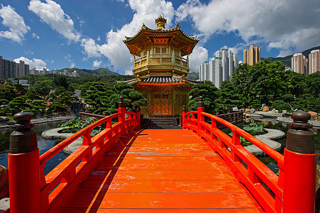 香港南里安花园的大桥和圣殿岩石建筑学建筑文化宝塔摩天大楼金子旅行石头花园图片