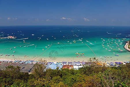 泰国帕塔亚PattayaKoh Larn的蓝色天空日海景风景海滩旅行勘探文化快艇海浪享受天气天空图片