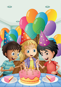 三个孩子庆祝一个生日图片