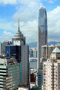 香港市商业摩天大楼港口市中心建筑顶峰蓝色城市建筑学办公室图片