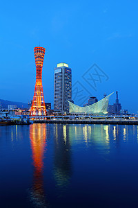 日本建筑夜里神户市景观建筑学酒店港口红色城市建筑公园场景海岸线背景