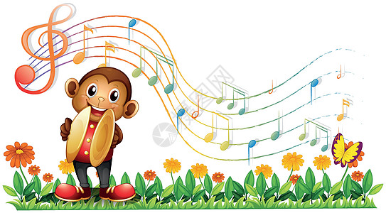 猴子玩猴游戏音乐绿色卡通片音乐家沥青花朵植物白色艺术动物图片