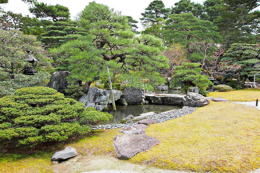 日本花园叶子花园热带岩石场景池塘蓝色文化公园石头图片