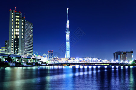 东京市夜间晴空塔旅行风景海景市中心摩天大楼建筑城市景观墨田图片