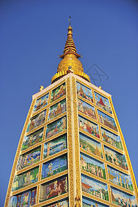 缅甸仰光Shwedagon塔的一部分图片