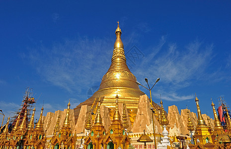 Shwedagon金塔 缅甸仰光圆顶佛塔天炉天空旅行仪式日落宝塔建筑学遗产图片