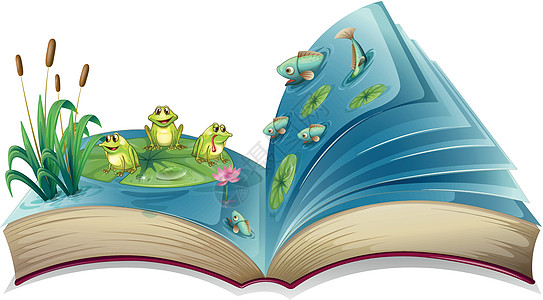 一本关于池塘中青蛙和鱼的图象的书图片