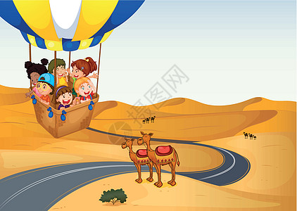 沙漠里带小孩的热气球图片