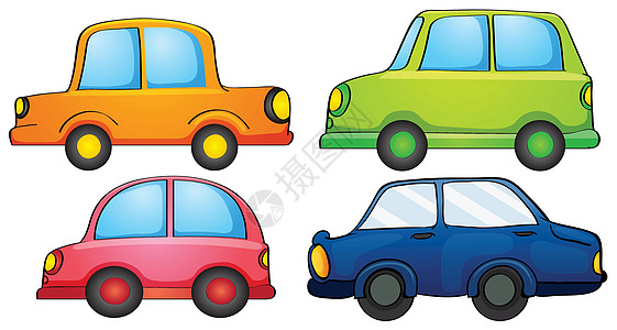 运输的设计和颜色各有不同 交通方式也不同绿色动力轿车动画片卡通片橙子玻璃窗户白色粉色图片