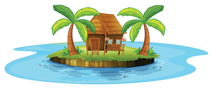 科尼岛岛上的小小尼帕小屋插画