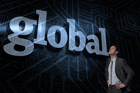 全球对抗未来黑色和蓝色背景的全球性商业男性辉光全世界计算曲线未来派技术棕色商务图片