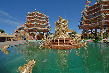 纳贾中国神庙雕像 泰国春布里文化历史艺术建筑红色寺庙眼睛旅游颜色宗教图片