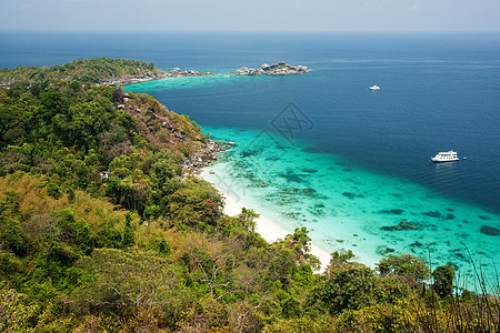 泰国西米兰群岛天堂湾的观点 泰国海洋旅行支撑晴天珊瑚旅游海岸海景太阳风景图片