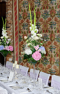 鲜花安排环境接待宴会庆典奢华白色银器婚礼粉色玻璃图片