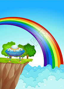 悬崖的碟子和天空的彩虹图片