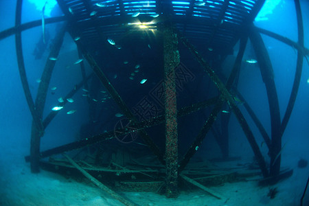 在马布尔-S的潜水中心附近 木桥在极光下潜入水下图片