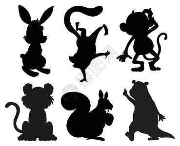 黑色和灰色动物草图艺术涂鸦线条素描兔子阴影剪影树木狐猴图片