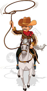 牛仔在骑马时握着绳索图片