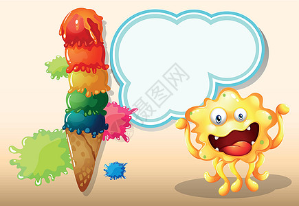一个巨大的冰淇淋 旁边的黄色怪物与一个空呼喊图片