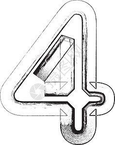 Grunge字体 第4号刷子打印插图素描案件刻字数字飞溅邮票艺术图片