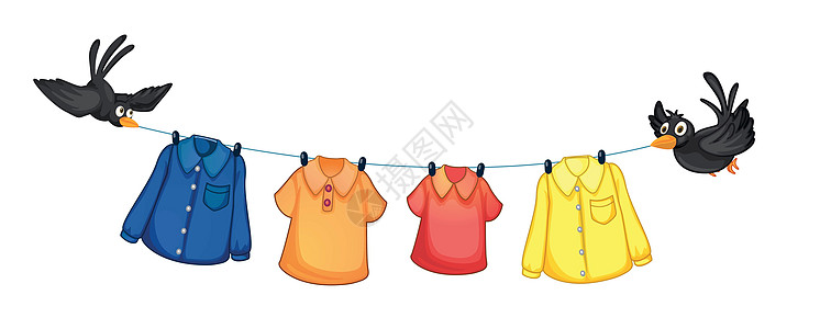 挂衣服与鸟儿挂在一起的四件不同衣服设计图片