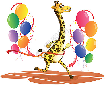 长颈鹿带着多彩气球跑动图片