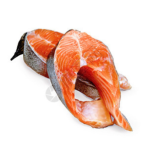 两块正方形橙子河流鳟鱼淡水海鲜美食白色健康牛扒图片