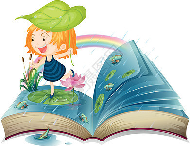 一本在池塘里画一个女孩形象的书图片