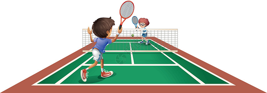 两个孩子打网球图片