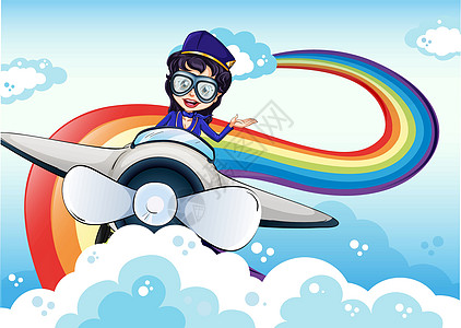 一个女飞行员驾驶飞机 和天空彩虹的女飞行员图片