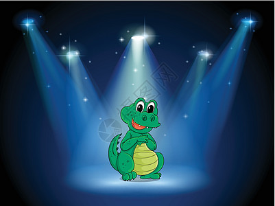舞台表演舞台上的一只年轻的鳄鱼 带着聚光灯插画