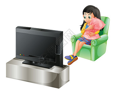 一个年轻女孩在看电视图片