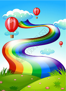 天空中的彩虹和漂浮气球背景图片