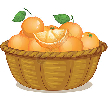 一大篮橙子篮子球形圆圈树叶棕色矿物质绘画圆形收成维生素图片