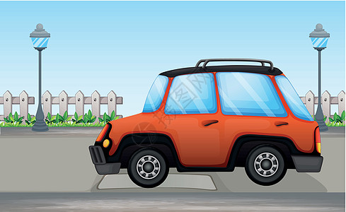 一个橙色的ca汽车车辆行人植物天空涡轮轮子车道旅行橙子图片