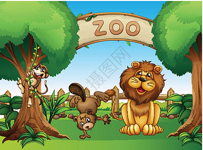 动物园里的动物卡通片捕食者树干海狸植物哺乳动物树木分支机构树叶栅栏图片