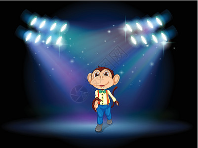 舞台表演舞台上的一只男性猴子 带着聚光灯插画