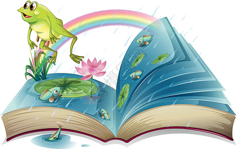 池塘里有青蛙和鱼的故事书高清图片