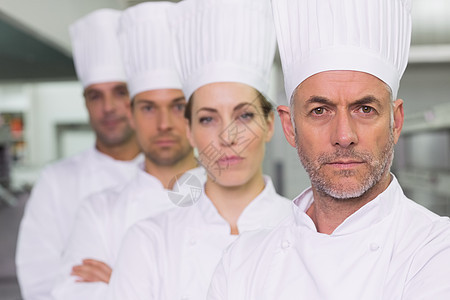 认真的厨师团队 看镜头餐厅主厨女性大楼一条线餐饮同事厨房工作制服图片
