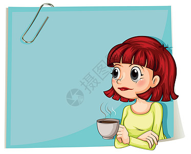 一个喝咖啡的女人 后面是空纸 后面是空纸图片