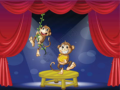 两只猴子在舞台上表演图片