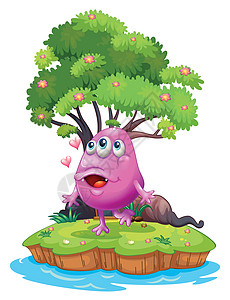一座岛 在巨树附近 有一只粉红怪兽图片