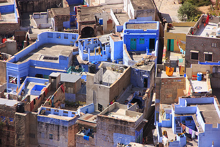 从印度Mehrangarh堡观察到的Jodhpur市建筑历史旅行堡垒蓝色庭院文化地标景观房子图片