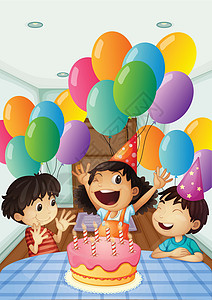 生日庆典 用气球和蛋糕庆祝图片