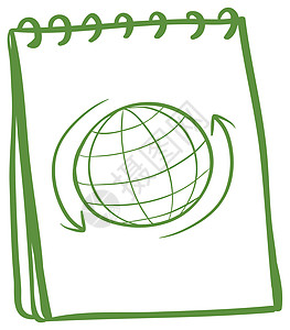 一个绿色笔记本 封面页上画着一个地球的图纸图片