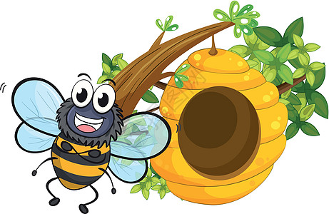 在蜂蜜旁边微笑的蜜蜂图片