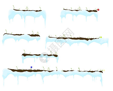 冰面的矢量 有融化冰柱 草和花朵高清图片