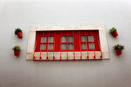 红色窗口小窗生长街道背景图片